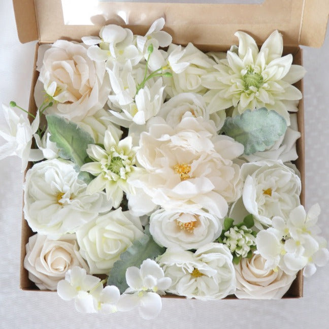 White Green Peony Flower Box Silk Flower For Wedding Party Decor Propo