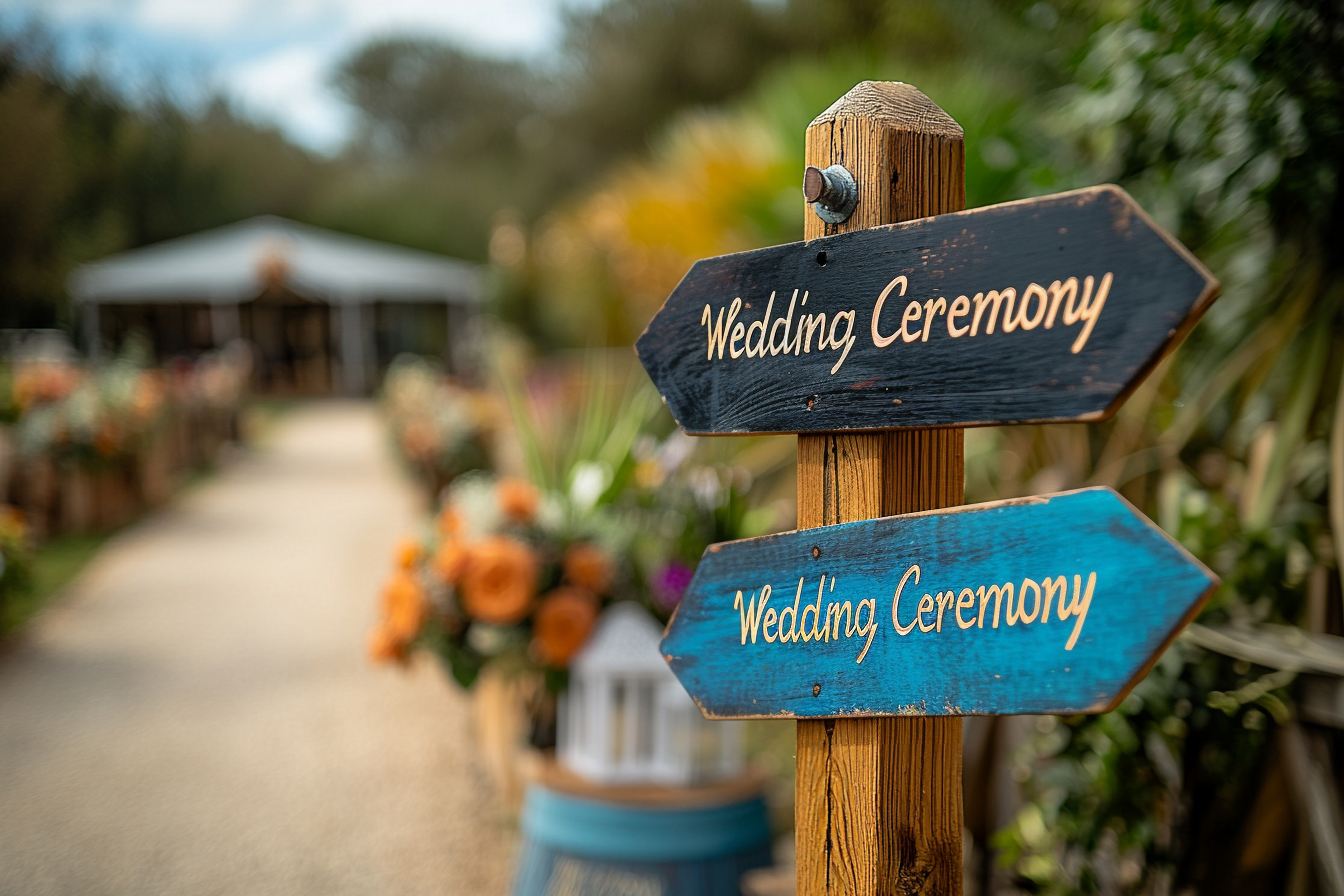 The wedding ceremony sign.