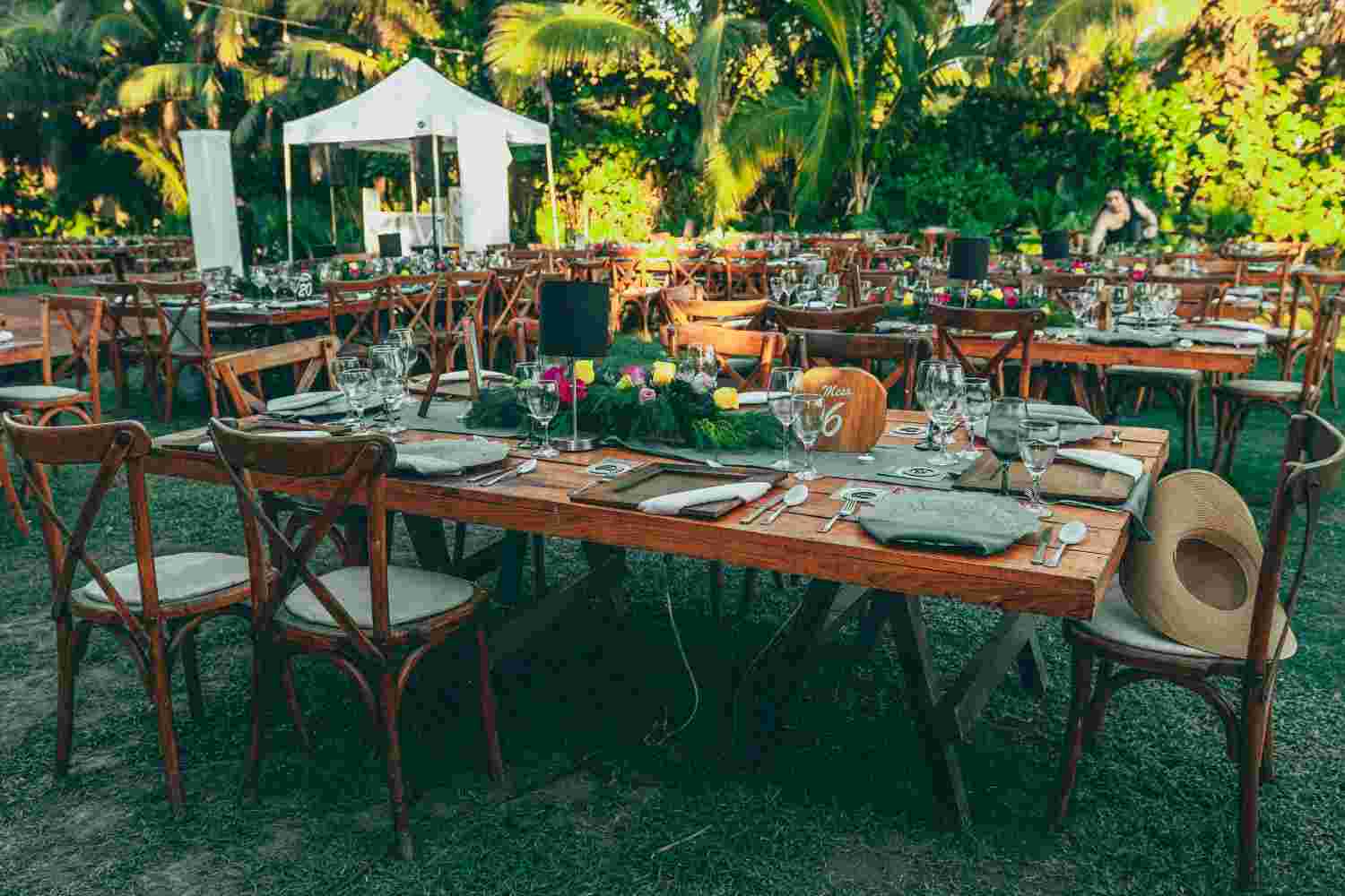 A few tables were set up among the trees