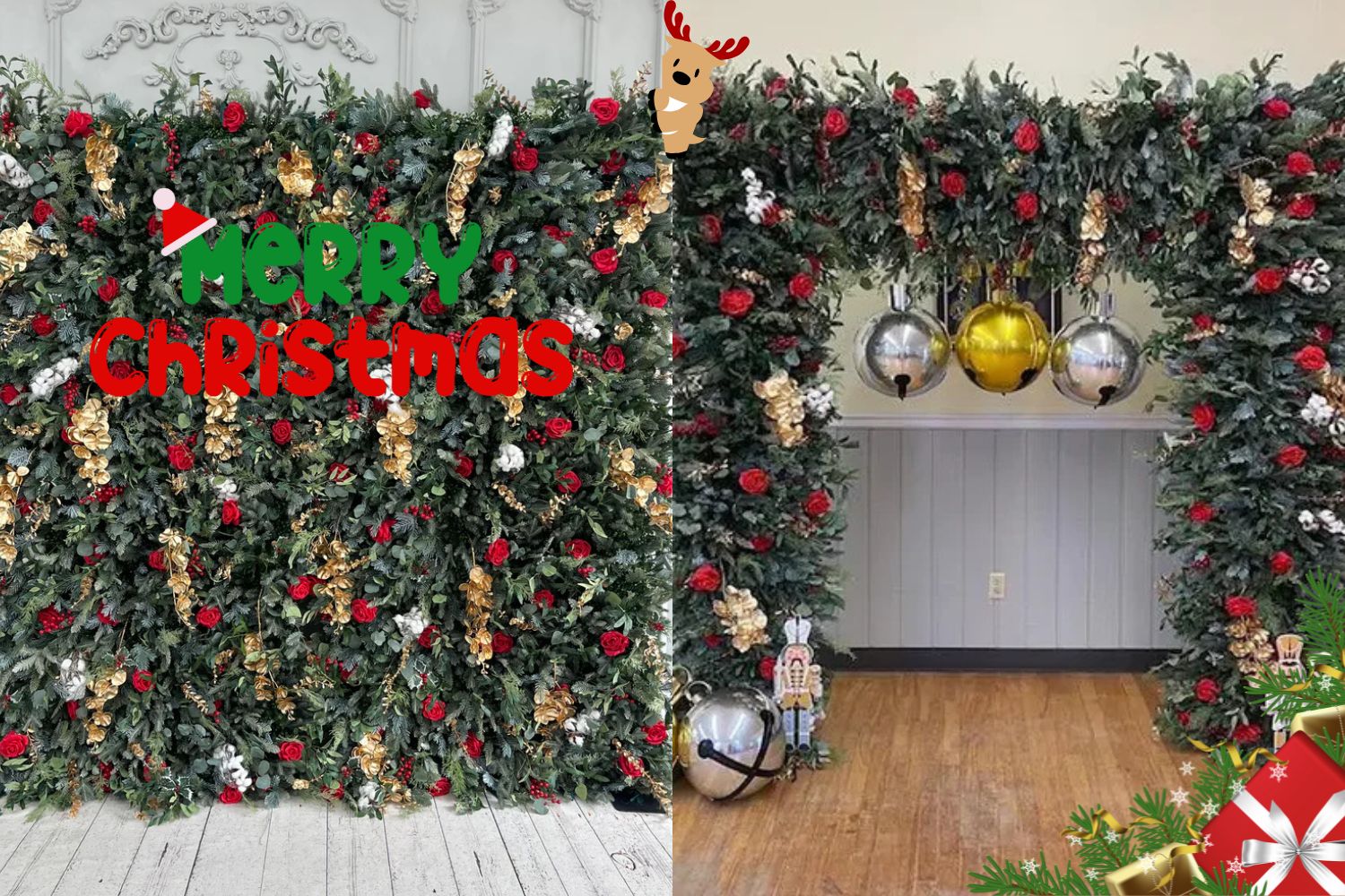 Christmas-Themed Flower Walls and Arches.