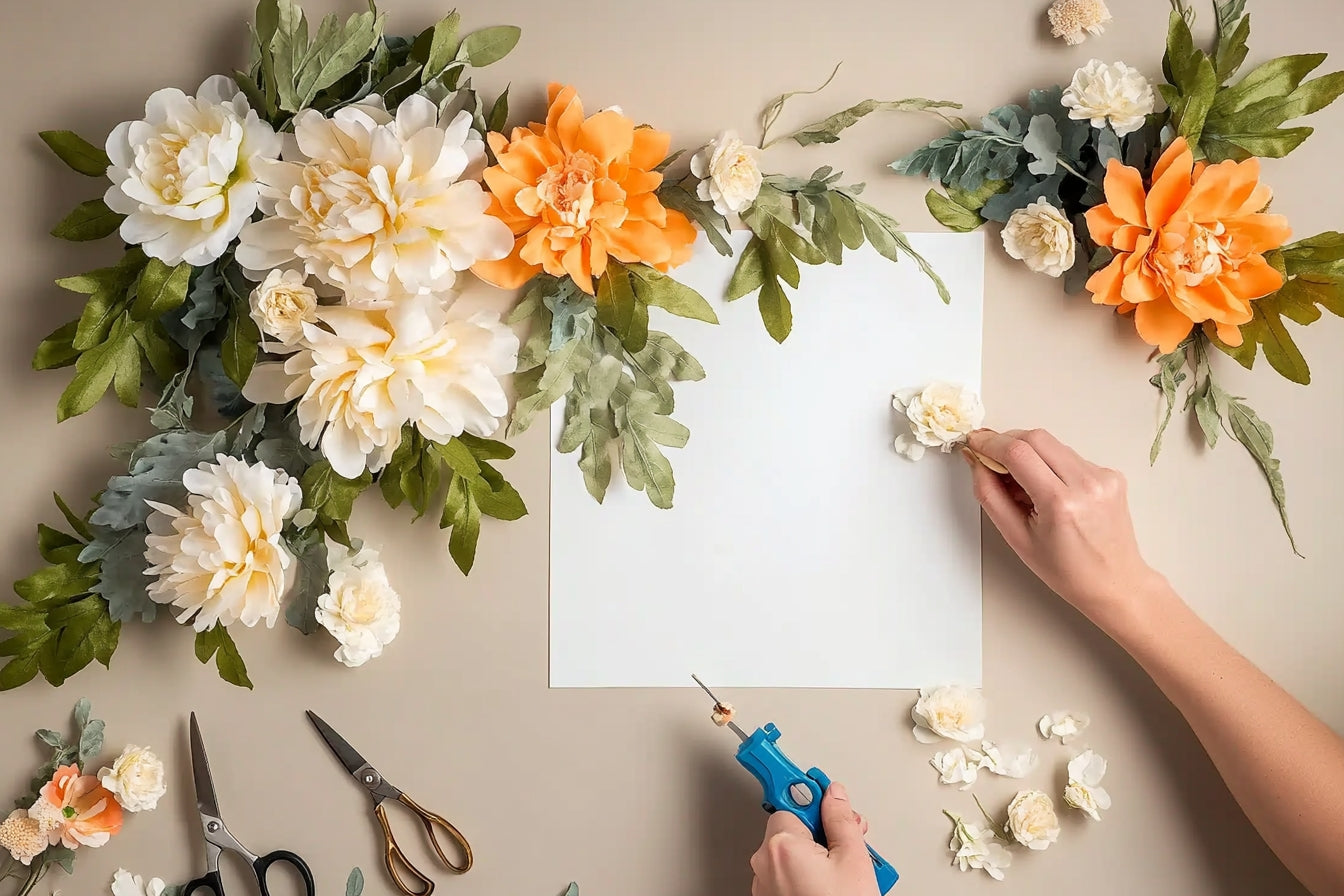 A man is preparing to DIY a champagne-colored floral decorative plate.