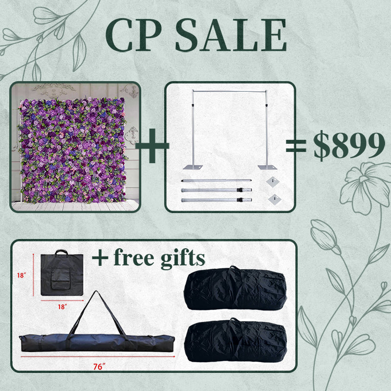 CP SALE 3D Purple Roses Artificial Flower Wall with Stand and Two Free Gifts