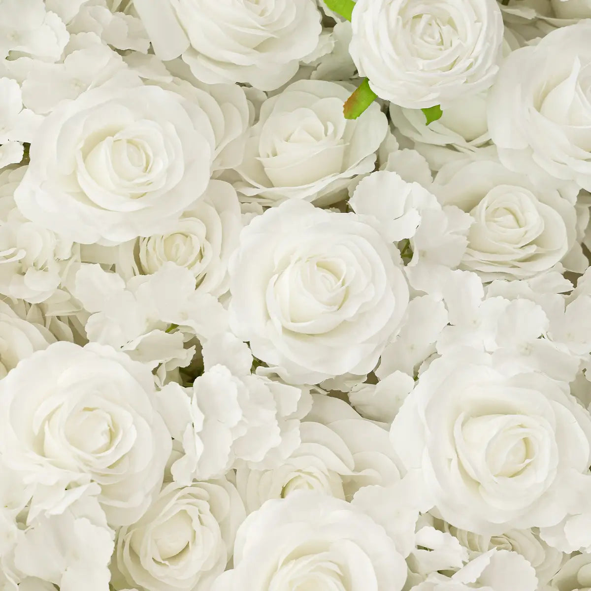 The 3D white rose flower wall detailed view highlights its vibrant, realistic shapes and fabric backing.