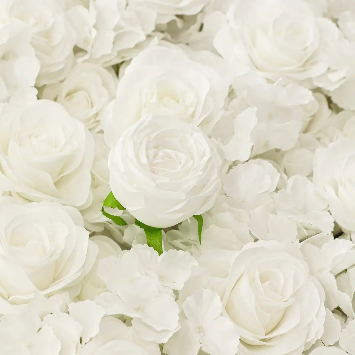 The 3D white rose flower wall detailed view highlights its vibrant, realistic shapes and fabric backing.