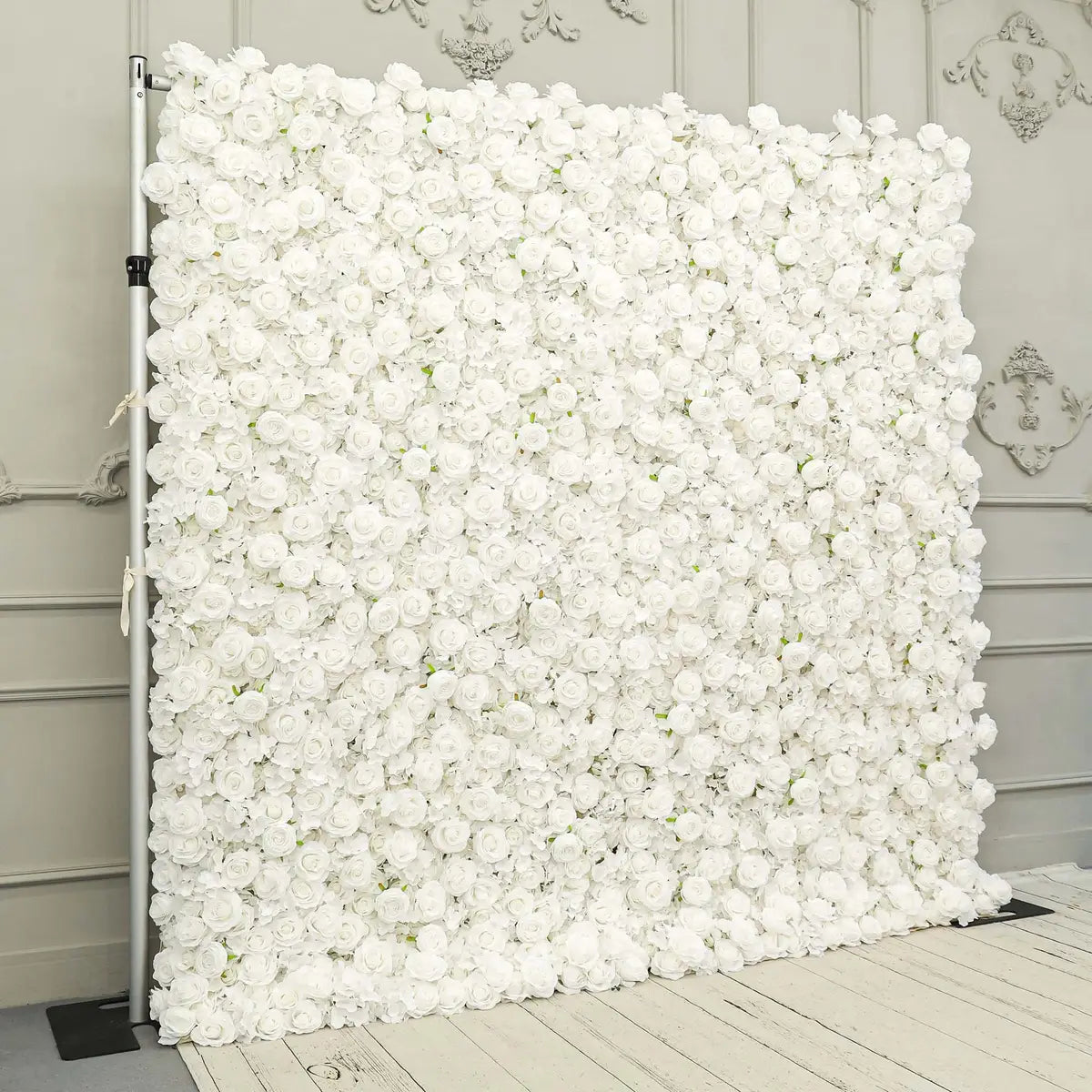 The 3D white rose flower wall side view is designed for realism and durability with a fabric backing.