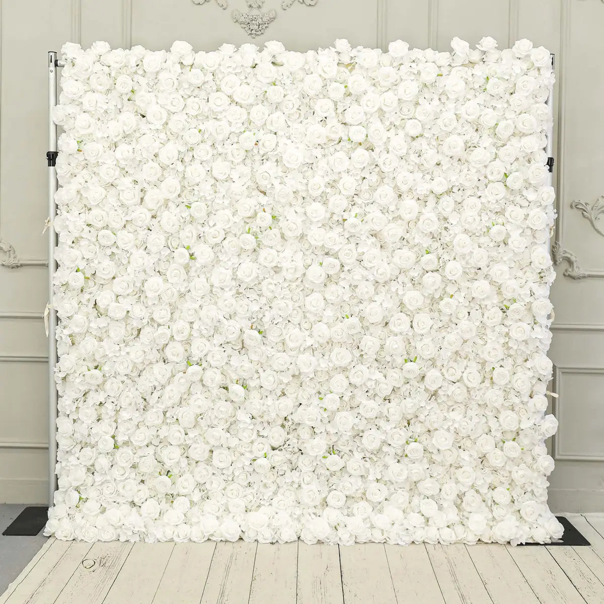 Crafted for realism, the 3D white rose flower wall boasts a fabric backing and fade-resistant colors.