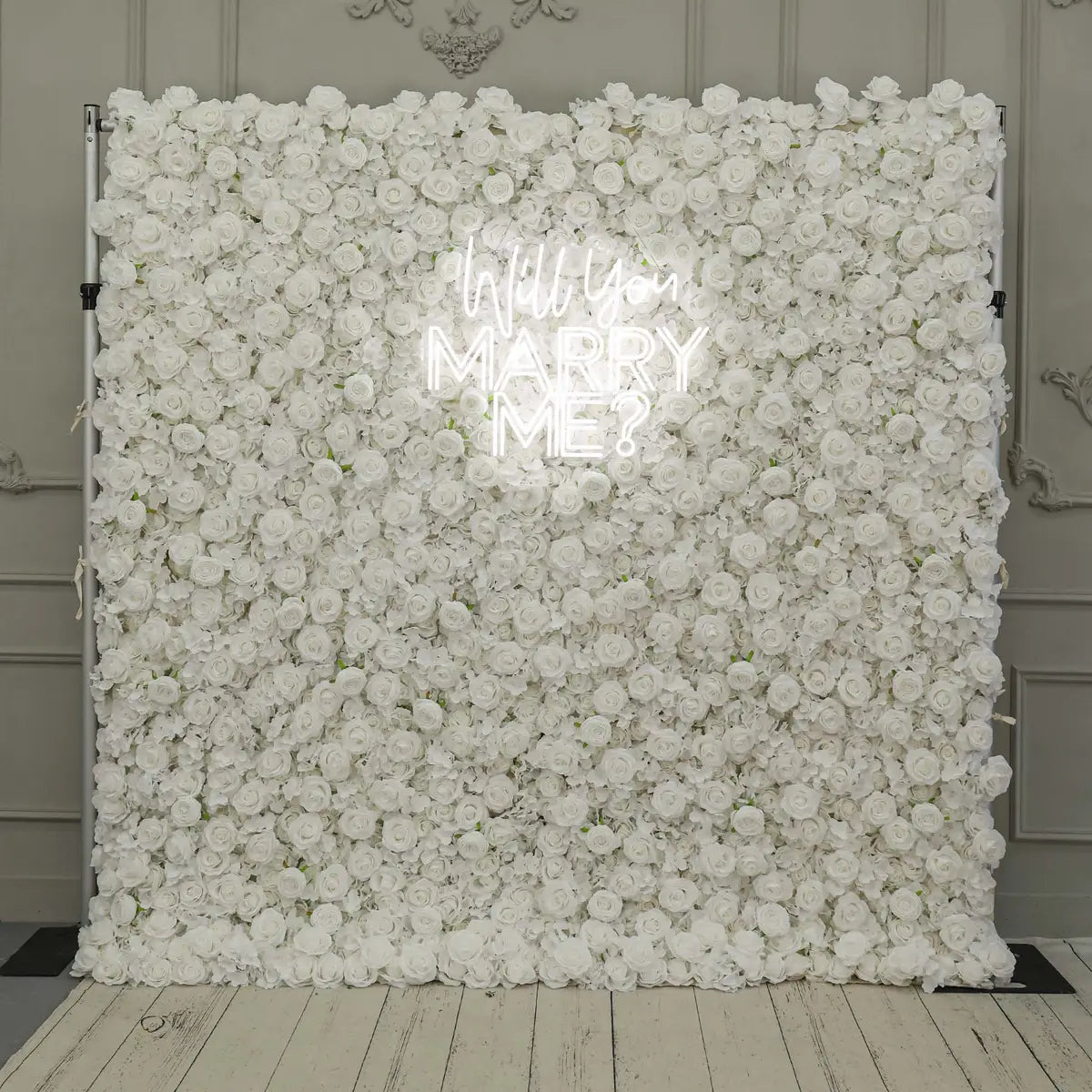 Crafted for realism, the 3D white rose flower wall boasts a fabric backing and fade-resistant colors.