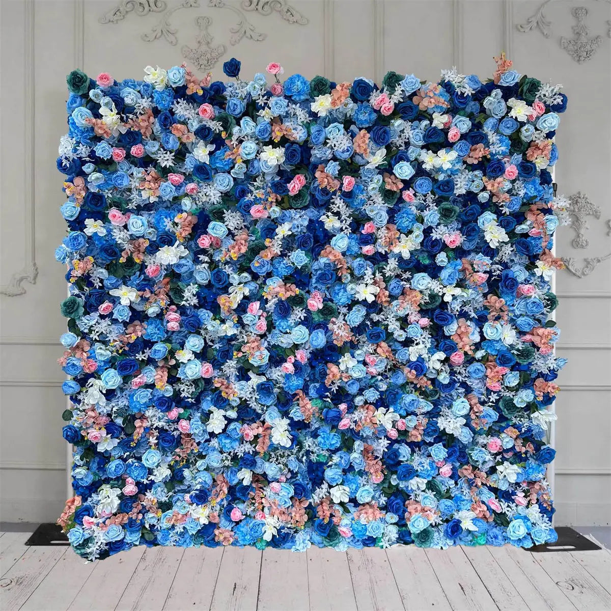 100% handmade, the blue pink flower wall provides a lifelike appearance and is easy to set up. 