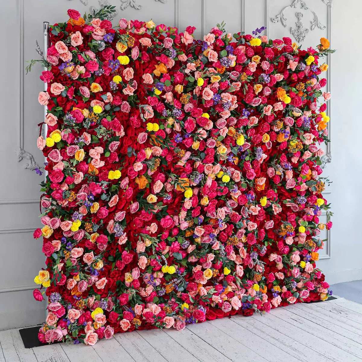 Fade-resistant and realistic, the 3D red yellow rose flower wall side view features a fabric backing.