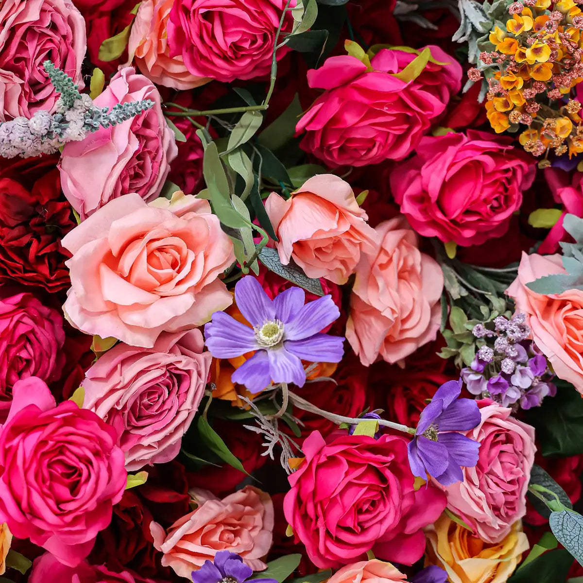 The 3D red yellow rose flower wall detailed view shows off vivid colors and a realistic fabric backing.