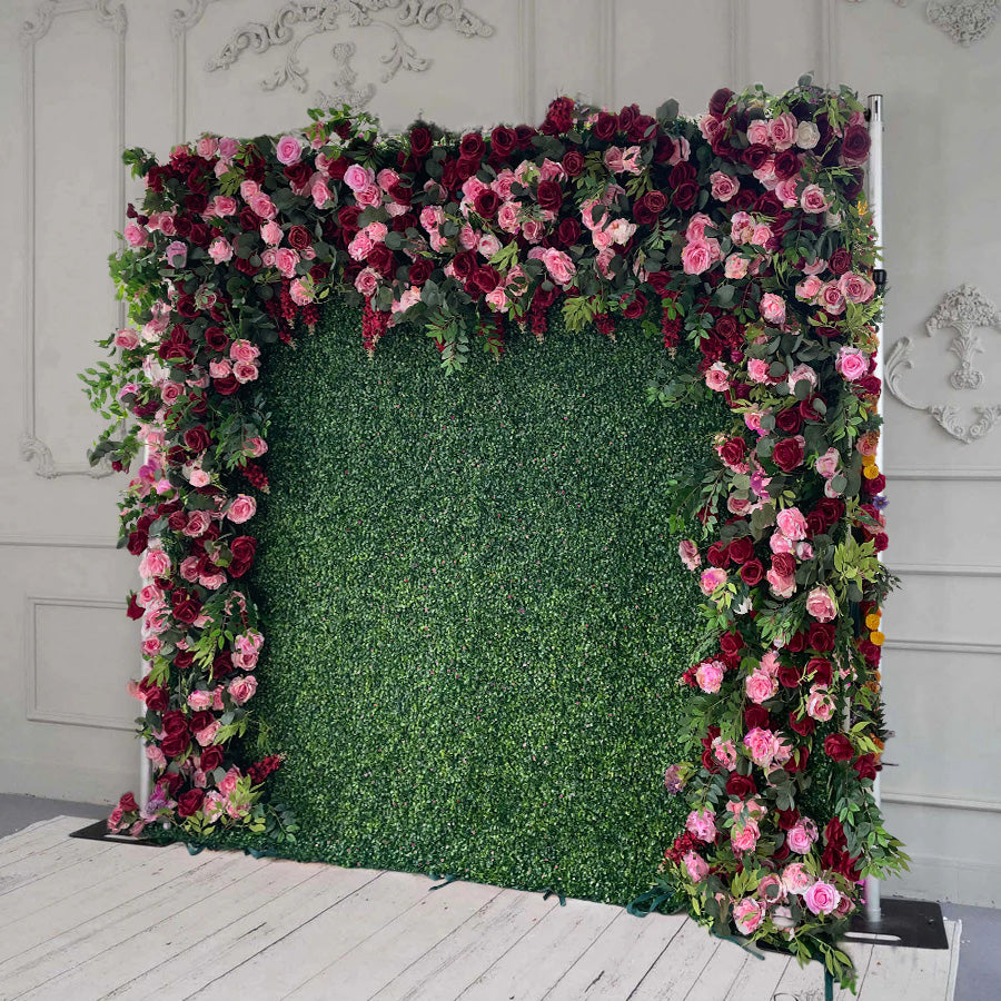 Fade-resistant and realistic, the green grass and red rose flower wall side view features a fabric backing.