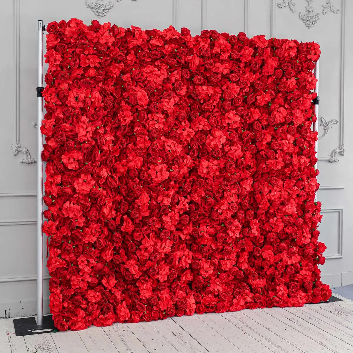 Fade-resistant and realistic, the 3D red hydrangea roses flower wall side view features a fabric backing.