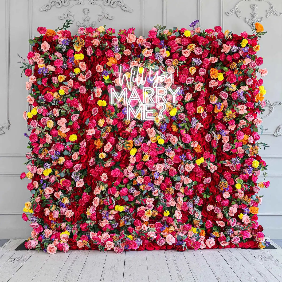 The 3D red yellow rose flower wall features a fabric backing, ensuring lifelike shapes and vibrant colors.