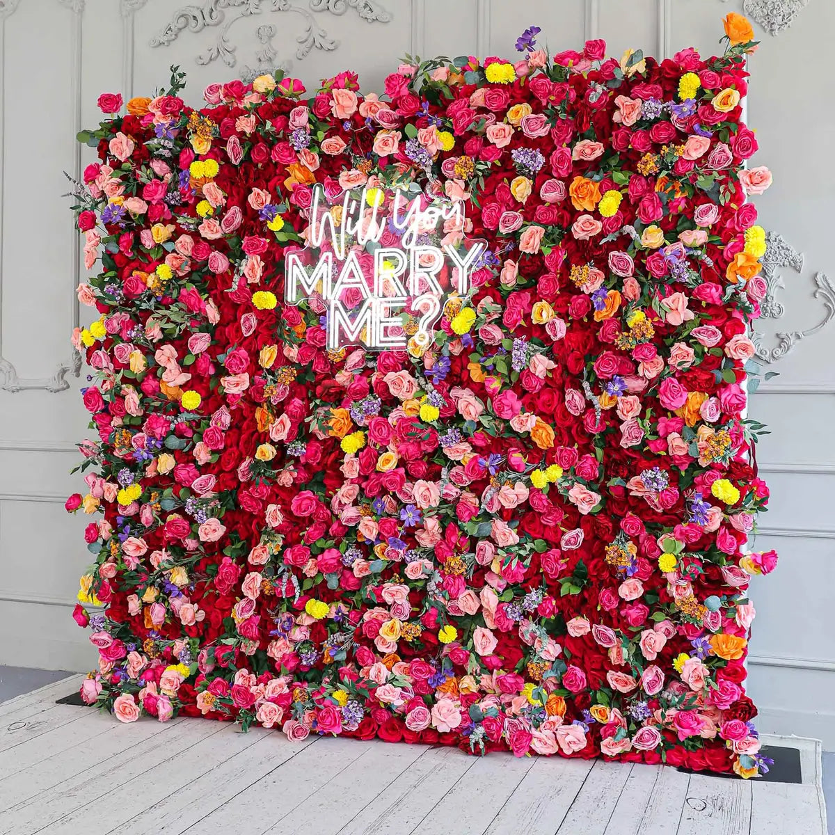 Fade-resistant and realistic, the 3D red yellow rose flower wall side view features a fabric backing.