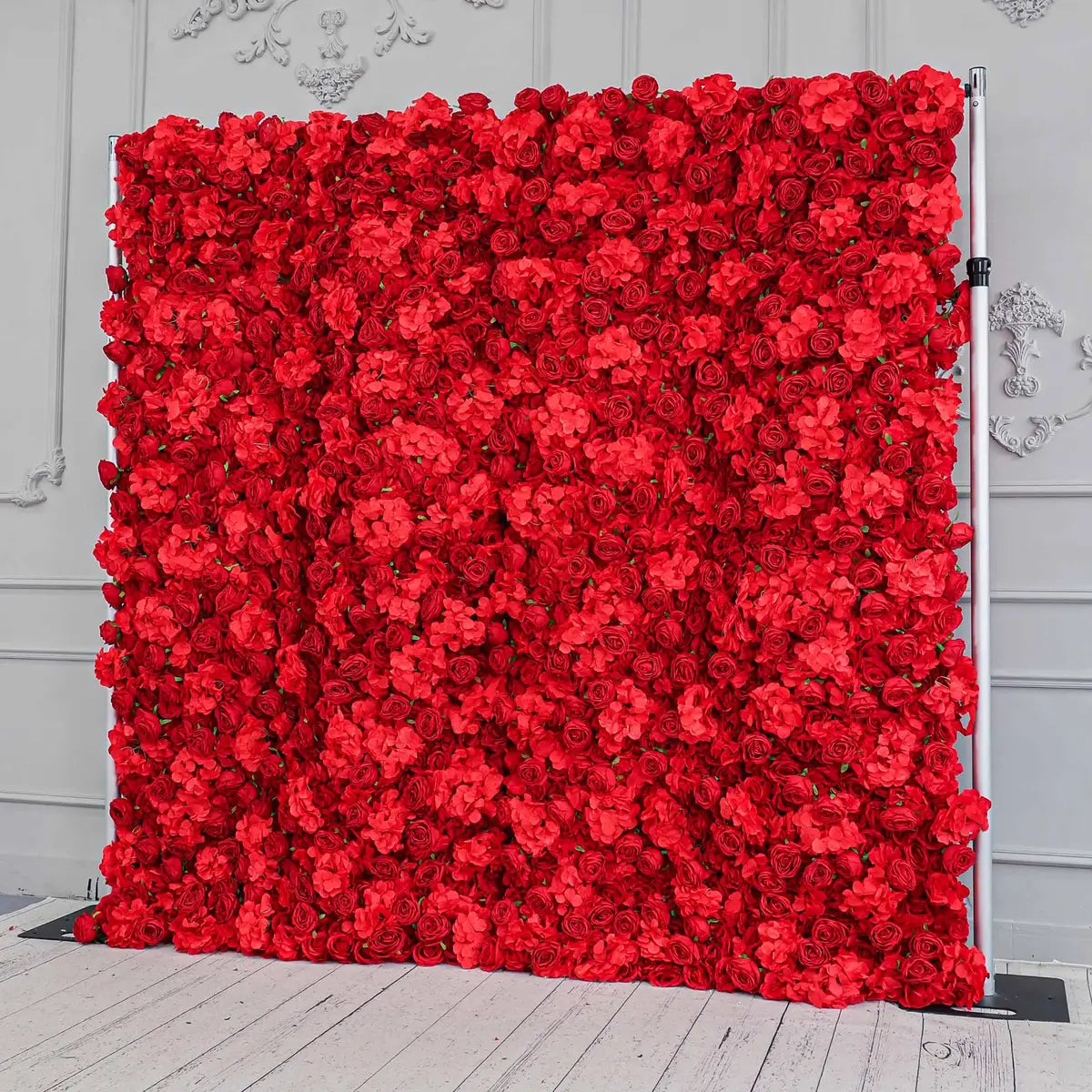 Fade-resistant and realistic, the 3D red hydrangea roses flower wall side view features a fabric backing.