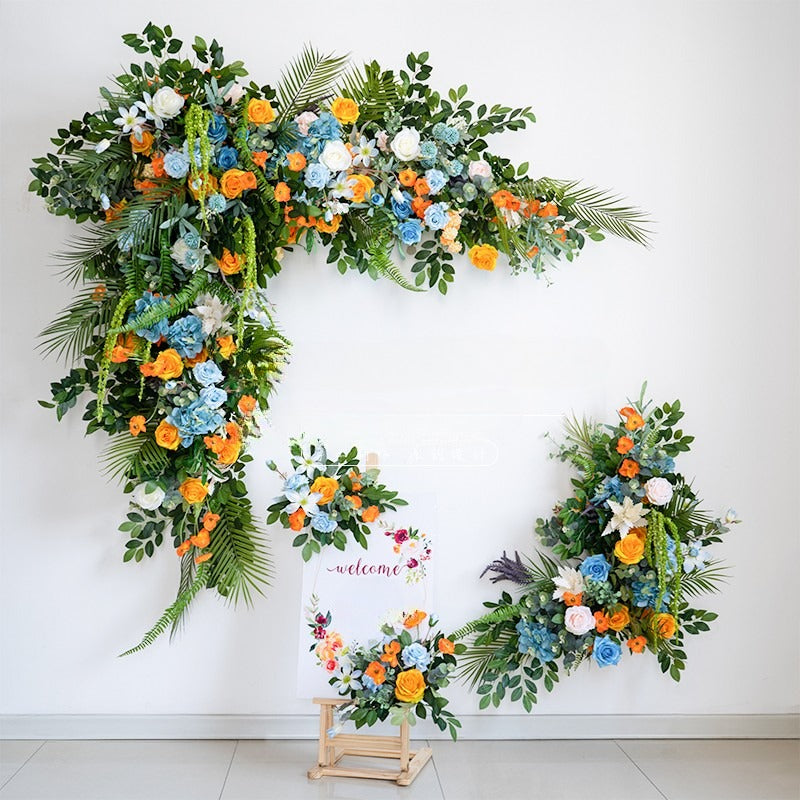 100% handmade, the blue orange hanging flower arrangement provides a lifelike appearance and is easy to set up. 