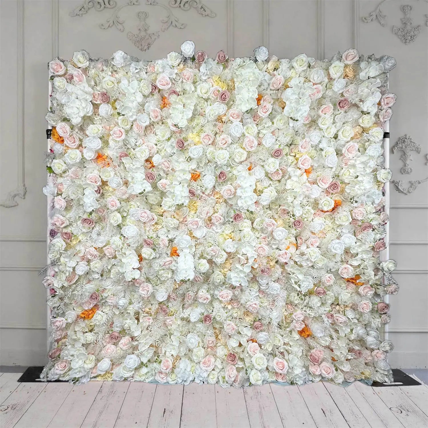 The 5D white & pink flower wall features a fabric backing, ensuring lifelike shapes and vibrant colors. 