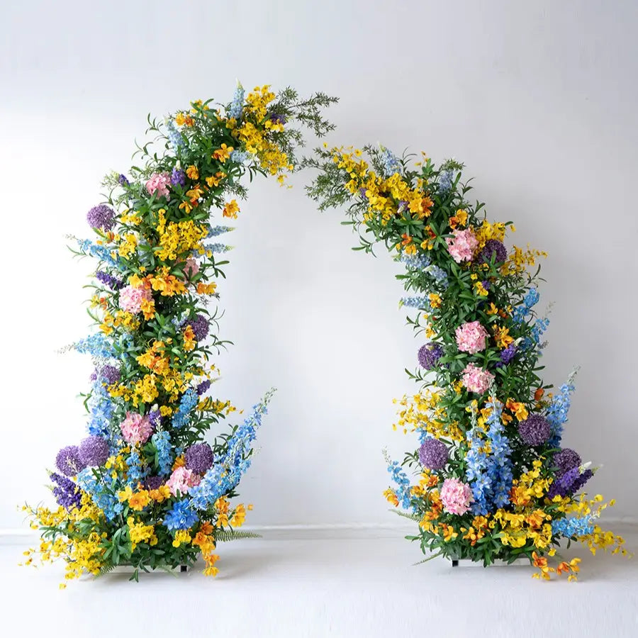 100% handmade, the blue yellow flower arch provides a lifelike appearance and is easy to set up. 