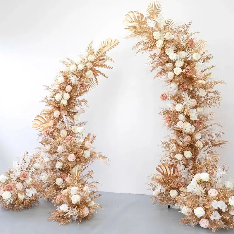 100% handmade, the golden flower arch provides a lifelike appearance and is easy to set up.