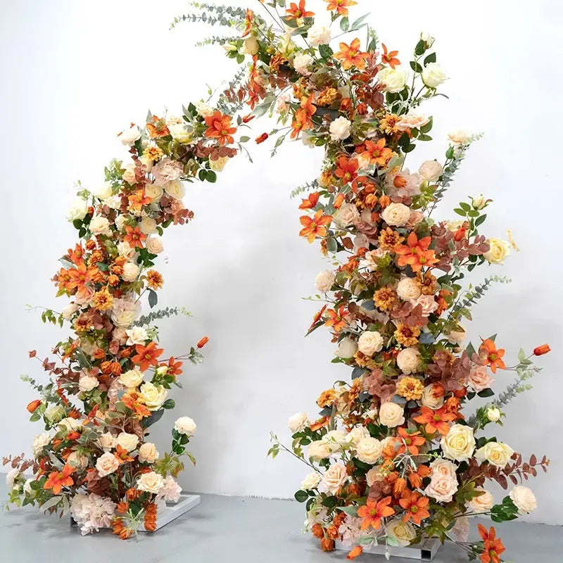 100% handmade, the orange flower arch provides a lifelike appearance and is easy to set up.