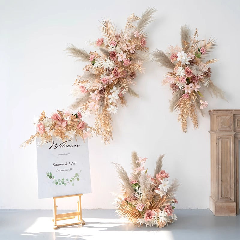 100% handmade, the champagne pink hanging flower set provides a lifelike appearance and is easy to set up.