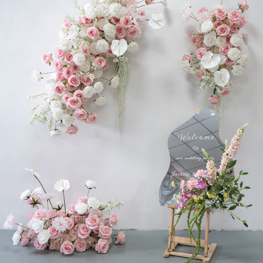 100% handmade, the white pink hanging flower set provides a lifelike appearance and is easy to set up. 