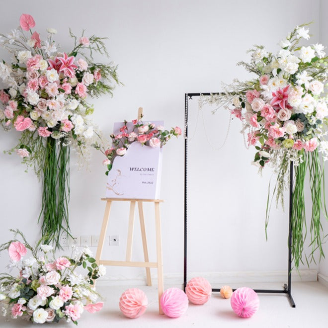 100% handmade, the white pink rose hanging flower set provides a lifelike appearance and is easy to set up.