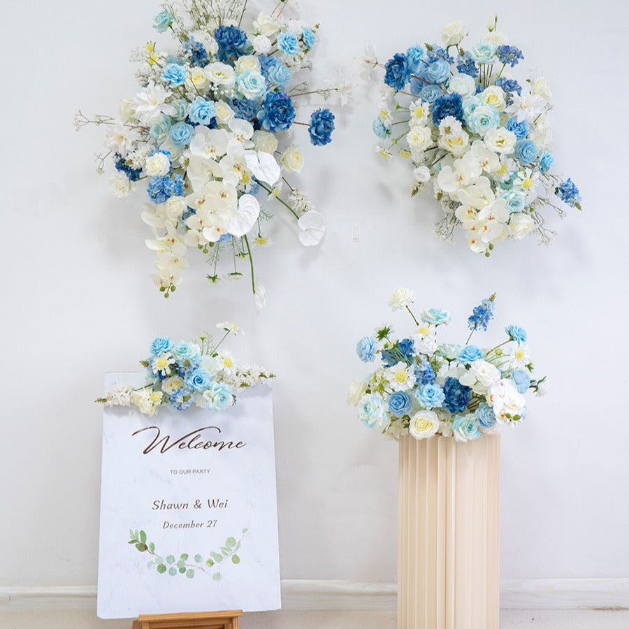 100% handmade, the white blue hanging flower set provides a lifelike appearance and is easy to set up. 