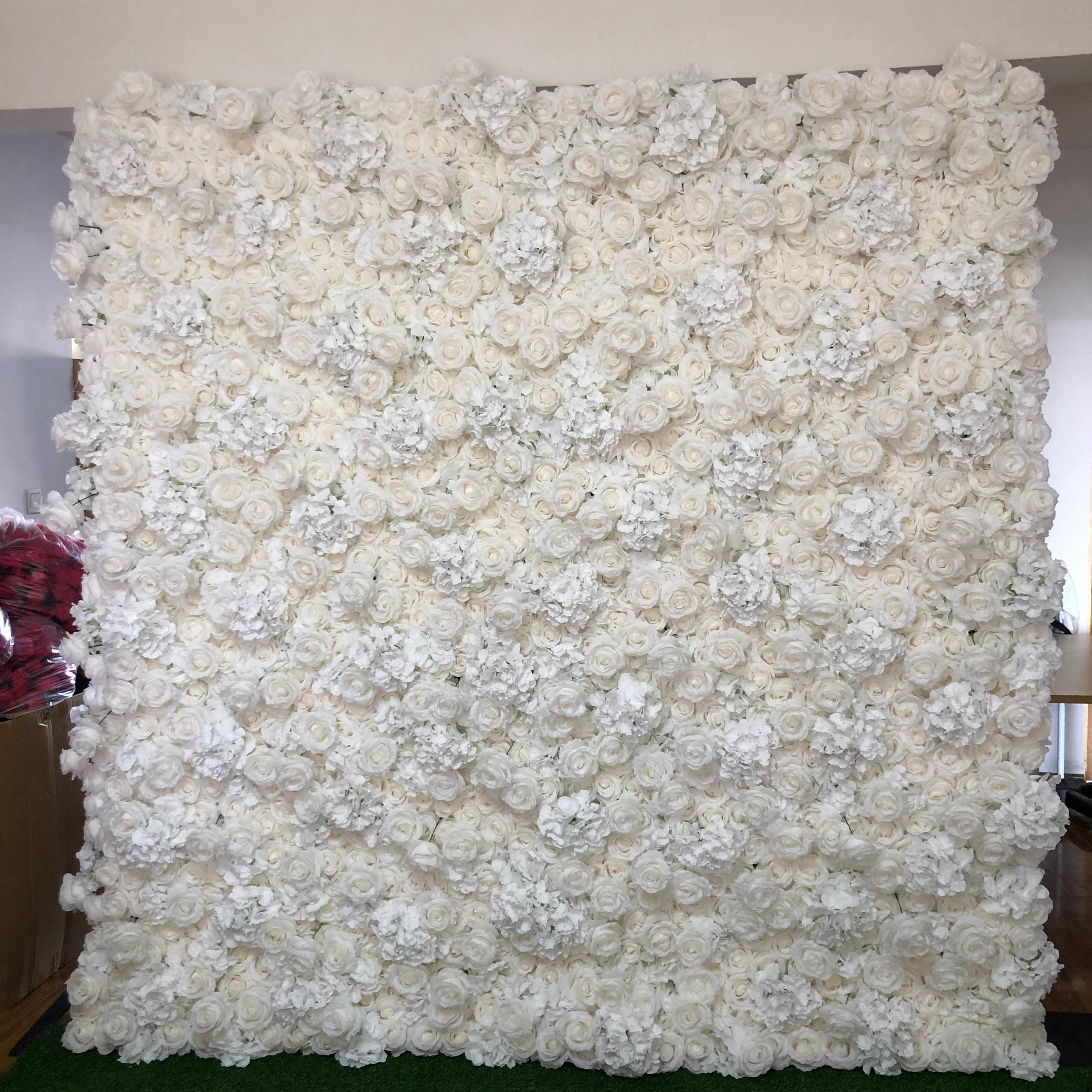 Lightning Deals: Flower Wall White Rose & Hydrangea Fabric Rolling Up Curtain Floral Backdrop Wedding Party Proposal Decor - KetieStory