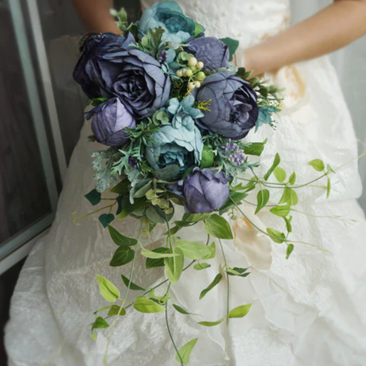 Cascade Bridal Bouquet Blue for Wedding Party Proposal - KetieStory
