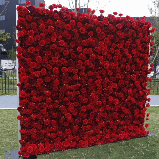 Red rose flower wall side view is designed for realism and durability with a fabric backing.