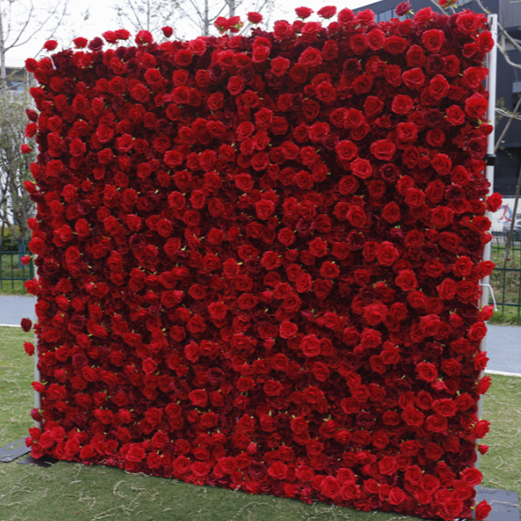 Red rose flower wall side view is designed for realism and durability with a fabric backing.