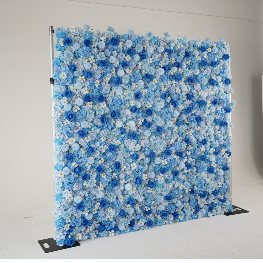 The light blue rose flower wall side view is designed for realism and durability with a fabric backing.