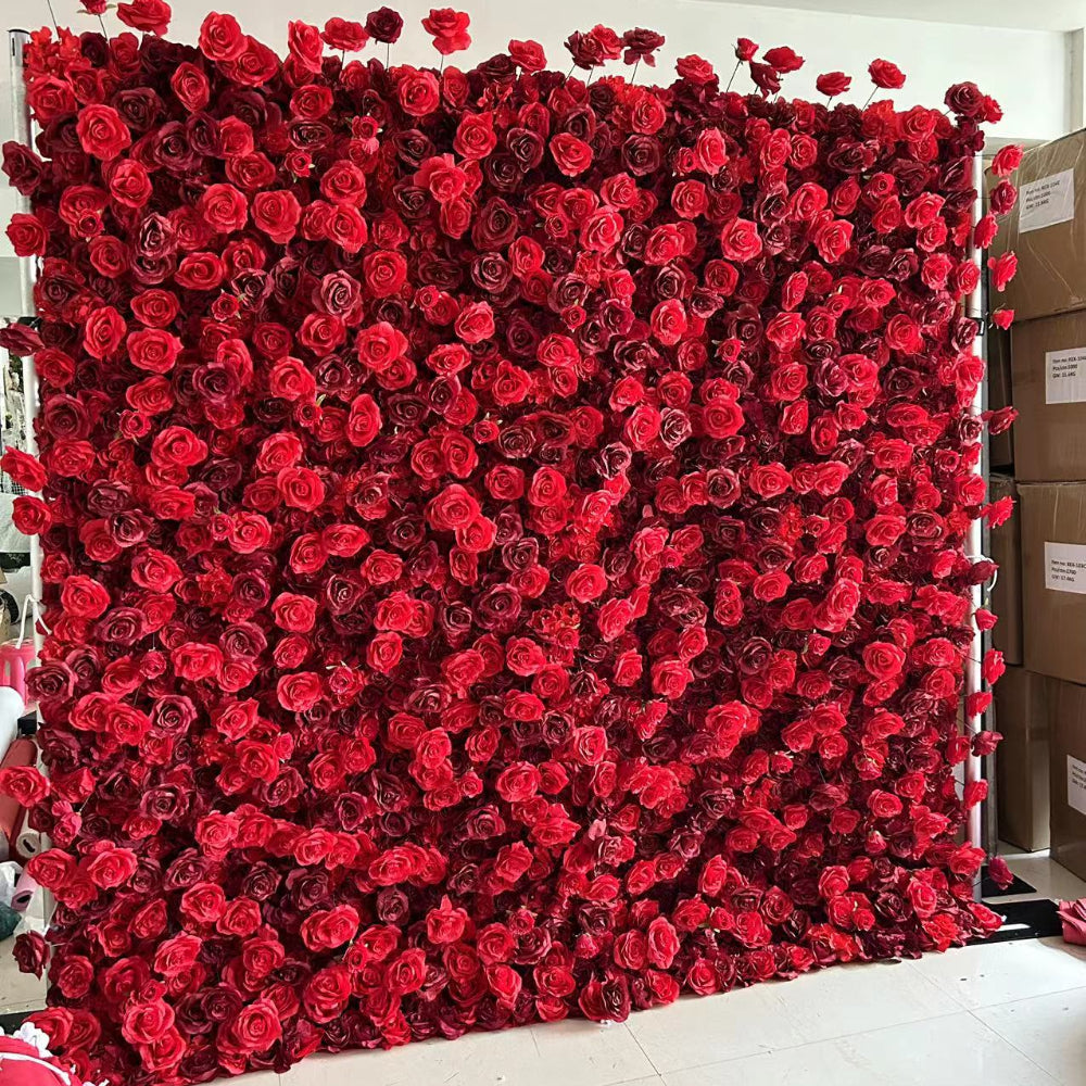 Red rose flower wall side view is designed for realism and durability with a fabric backing.