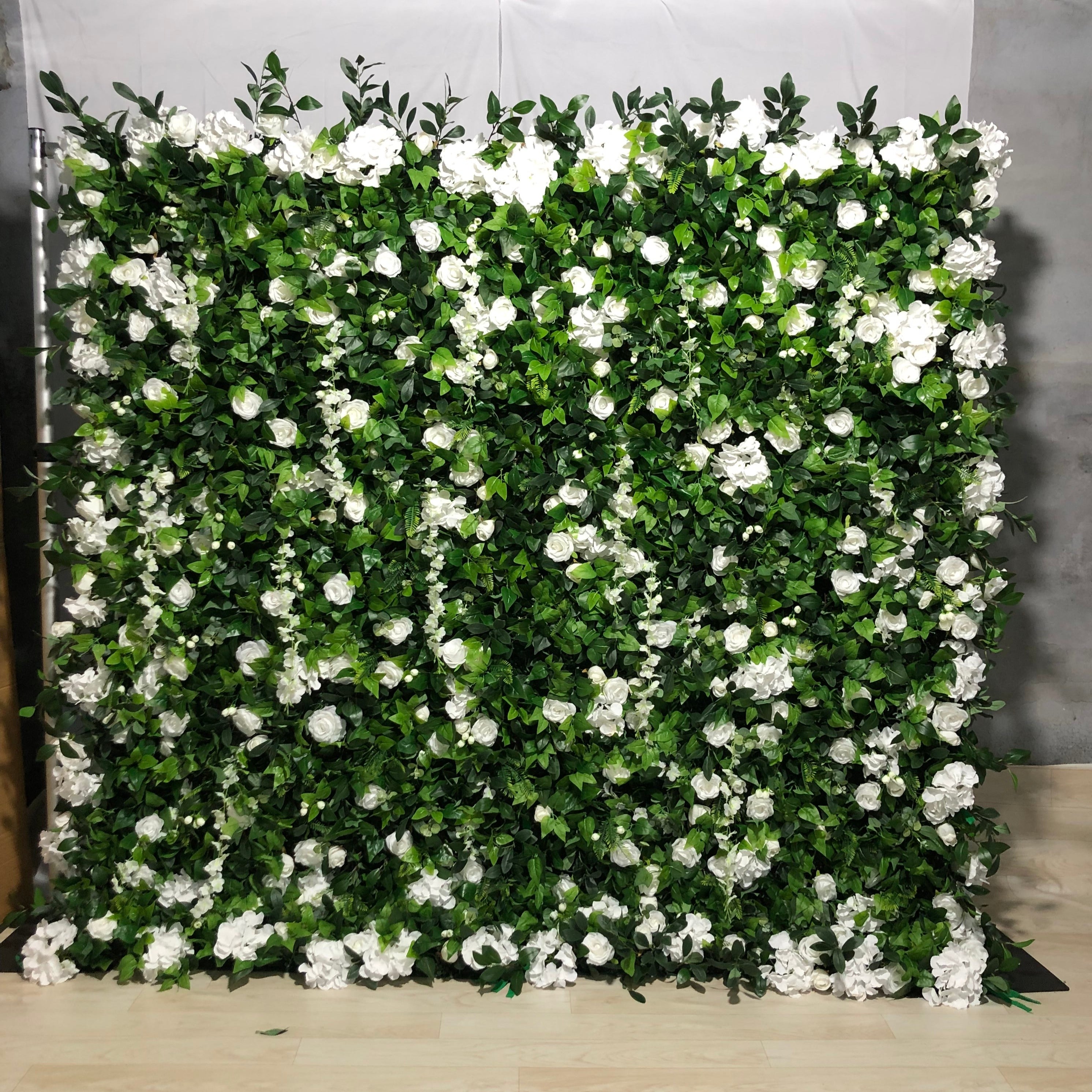 Lightning Deals:Flower Wall Green Leaves and White Rose Fabric Rolling Up Curtain Floral Backdrop Wedding Party Proposal Decor - KetieStory