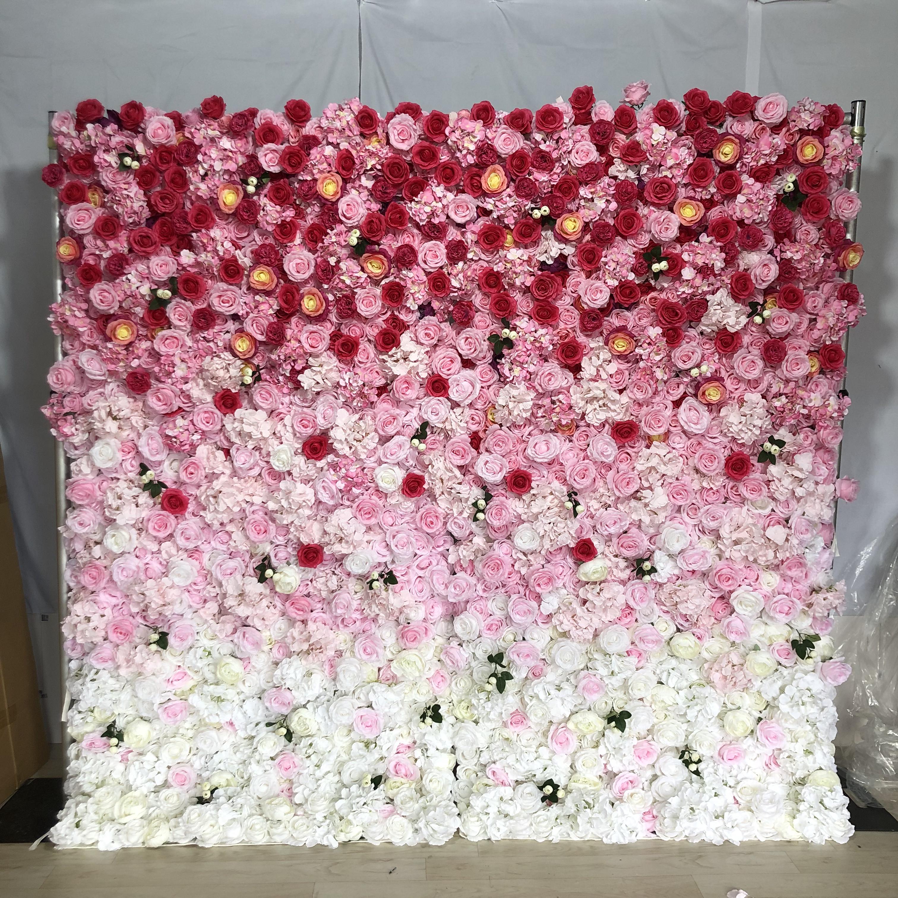 Lightning Deals:8x8ft Flower Wall Gradient Pink White Fabric Rolling Up Curtain Floral Backdrop Wedding Party Proposal Decor - KetieStory