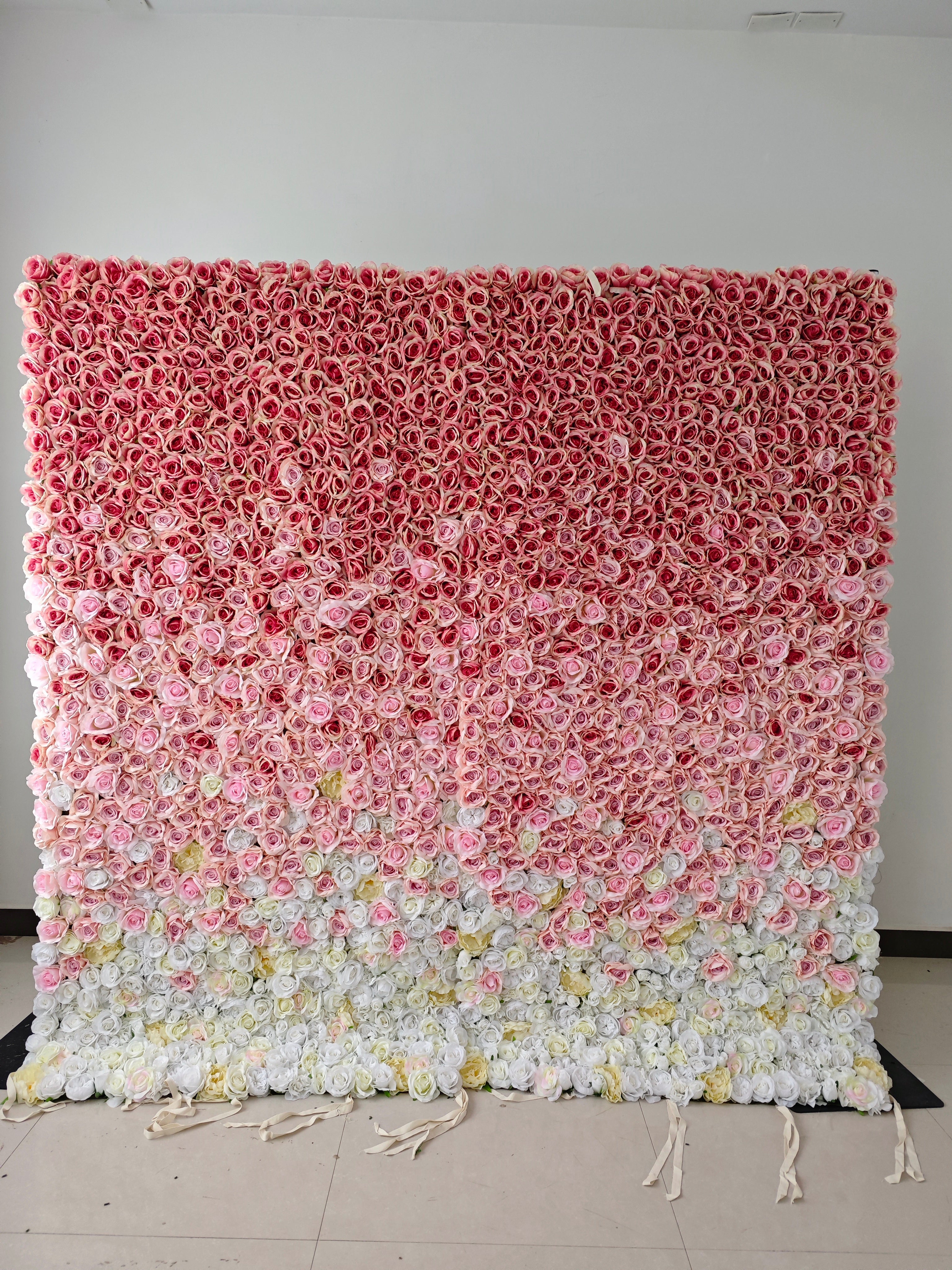 Flower Wall 3D Gradient Pink White Fabric Rolling Up Curtain Floral Backdrop Wedding Party Proposal Decor