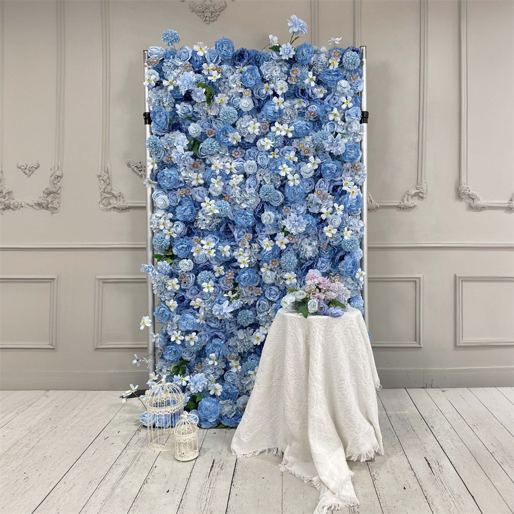 Flower Wall 3D Navy Blue Fabric Rolling Up Curtain Floral Backdrop Wedding Party Proposal Decor