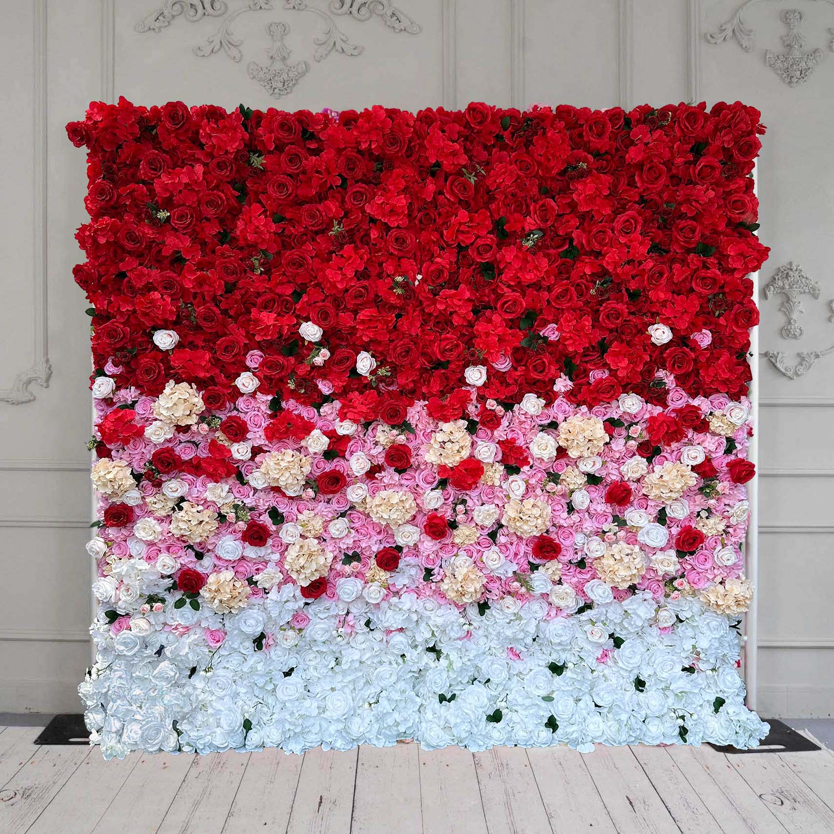 BOGO 8ftx8ft Flower Wall 3D Gradient Red Rose Rolling Up Curtain Floral Backdrop Wedding Party Proposal Decor