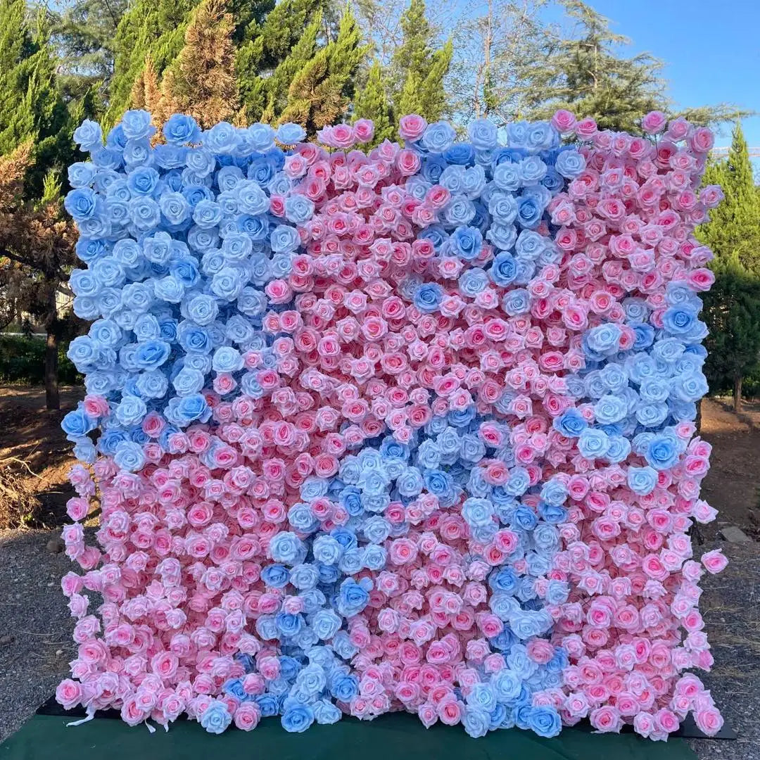 The 5D blue pink flower wall features a fabric backing, ensuring lifelike shapes and vibrant colors. 