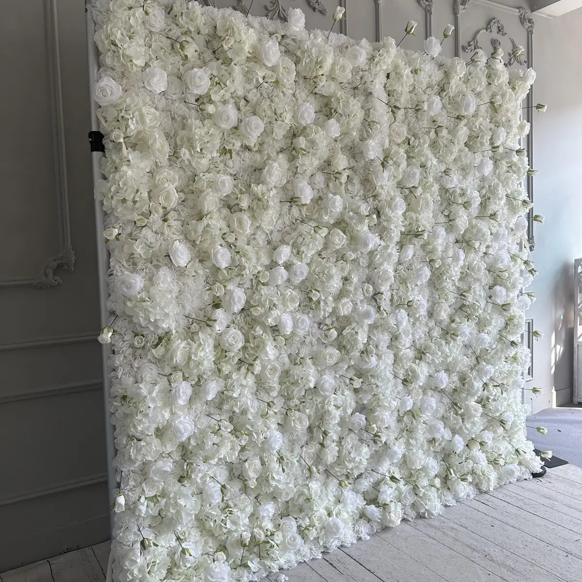 RTS Flower Wall 3D White Hydrangea Rose Fabric Rolling Up Curtain Floral Backdrop Wedding Party Proposal Decor