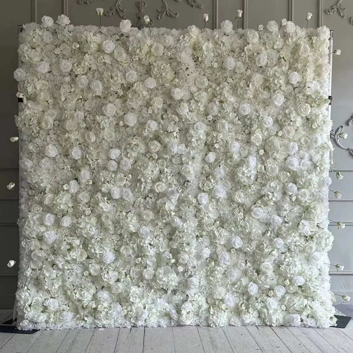 RTS Flower Wall 3D White Hydrangea Rose Fabric Rolling Up Curtain Floral Backdrop Wedding Party Proposal Decor