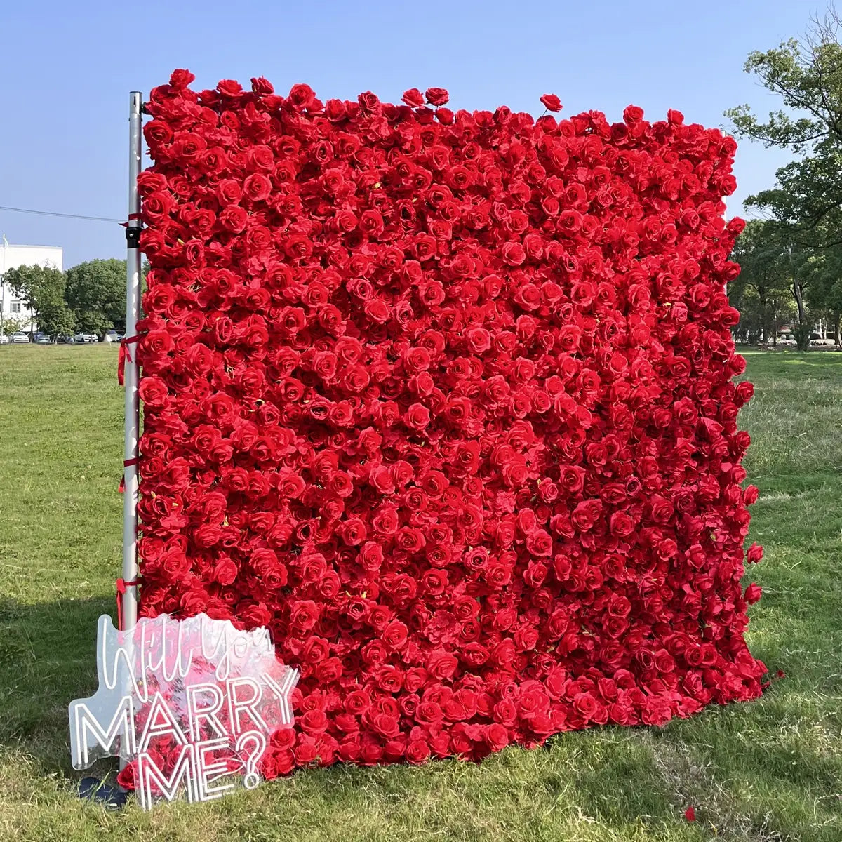 Flower Wall 3D Red Rose Wedding Backdrop Fabric Rolling Up Curtain Event Proposal Decor