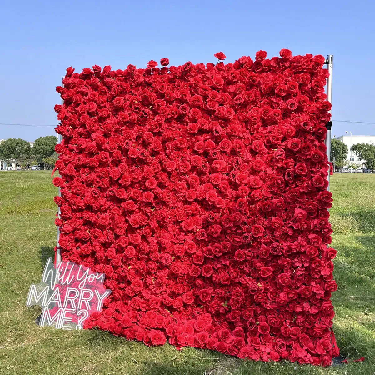 Flower Wall 3D Red Rose Wedding Backdrop Fabric Rolling Up Curtain Event Proposal Decor