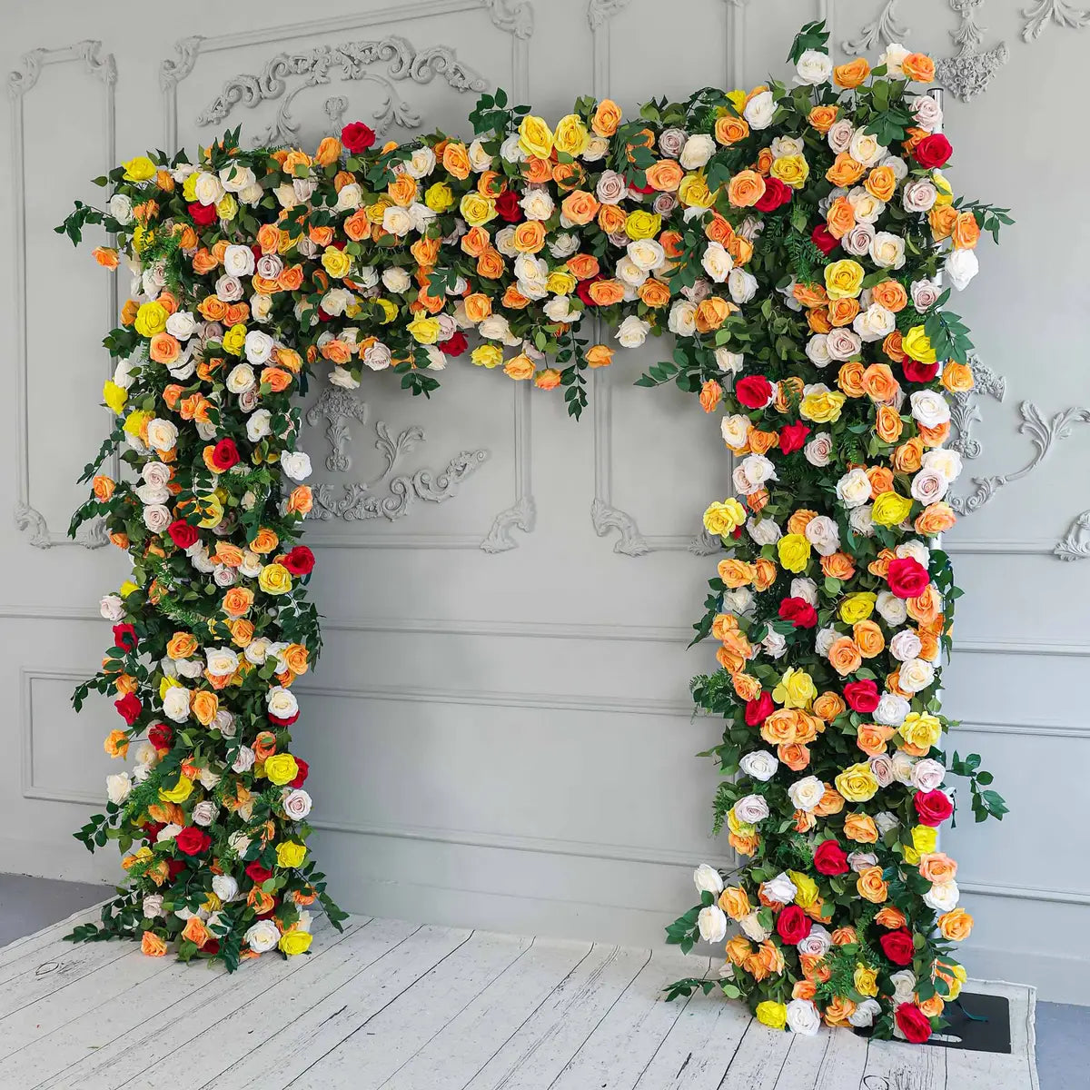 Fade-resistant and realistic, the 7D yellow green flower arch side view features a fabric backing.