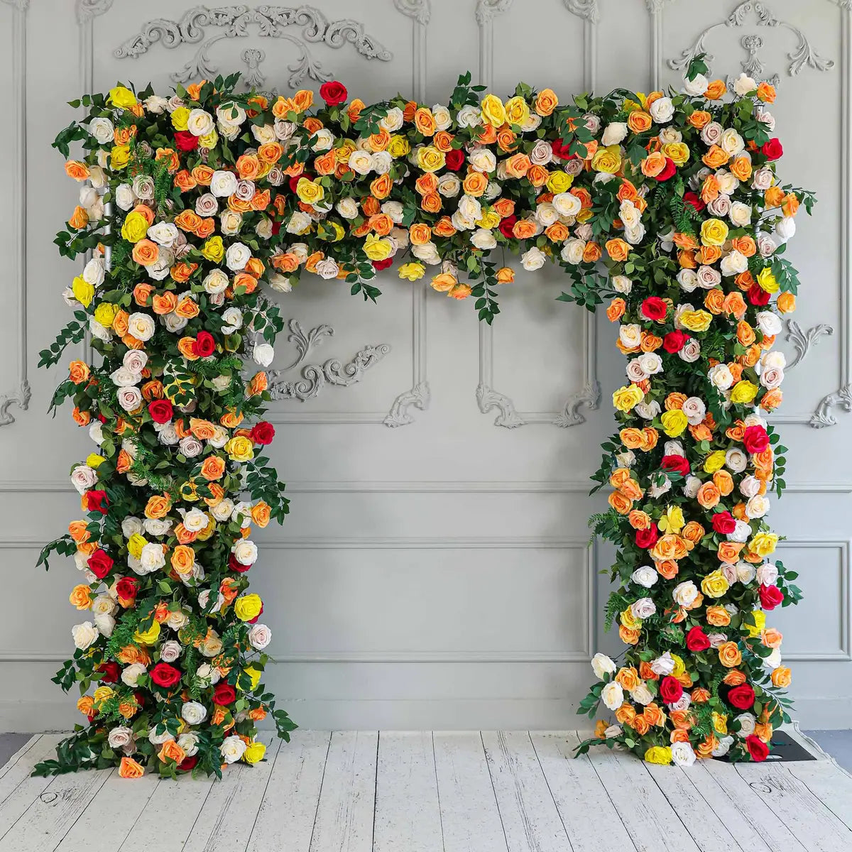 Crafted for realism, the 7D yellow green flower arch boasts a fabric backing and fade-resistant colors.