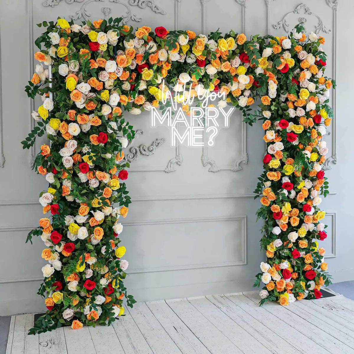 Fade-resistant and realistic, the 7D yellow green flower arch side view features a fabric backing.