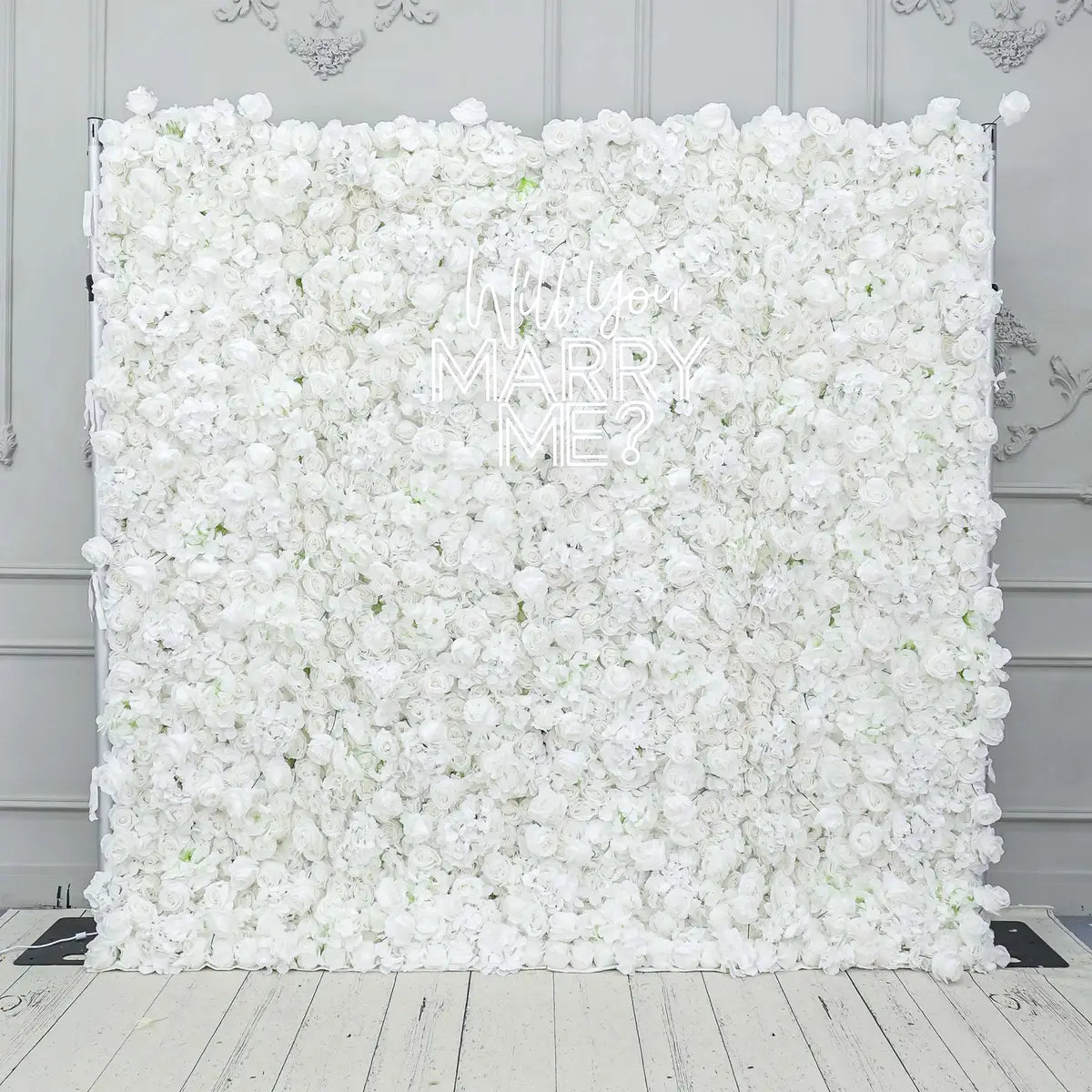 Crafted for realism, the 3D white rose & hydrangea flower wall boasts a fabric backing and fade-resistant colors.