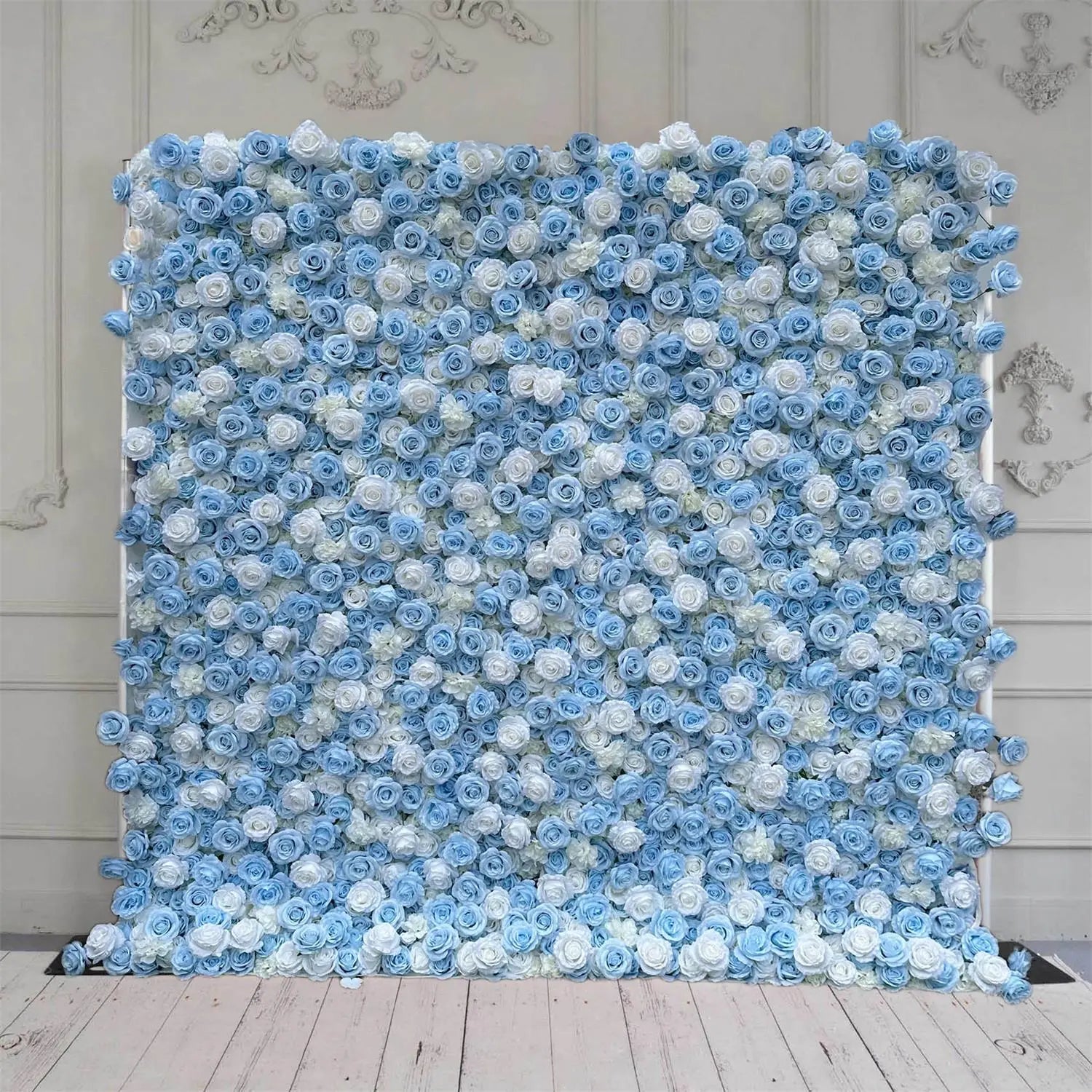 Crafted for realism, the 5D blue white flower wall boasts a fabric backing and fade-resistant colors.