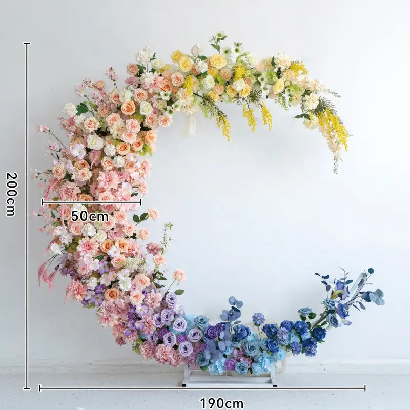 100% handmade, the rainbow moon flower arch provides a lifelike appearance and is easy to set up. 